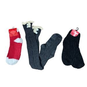 Lot of 3 New Womens Fluffy Ankle Socks Thigh High Lace Trim Knit Socks